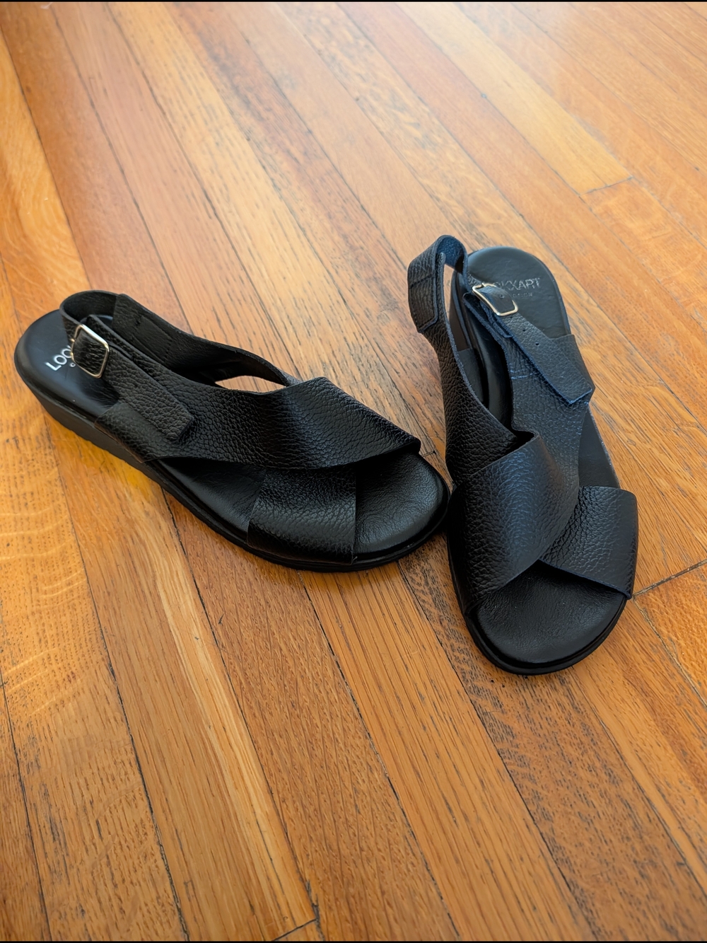 Genuine Leather Women's Black Crisscross Slingback Sandals- Size 41
